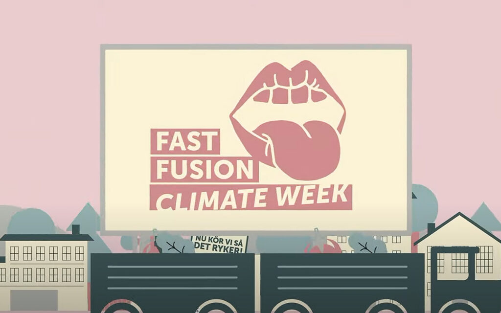 Illustrerad skylt med loggan för Fast Fusion Climate Week.