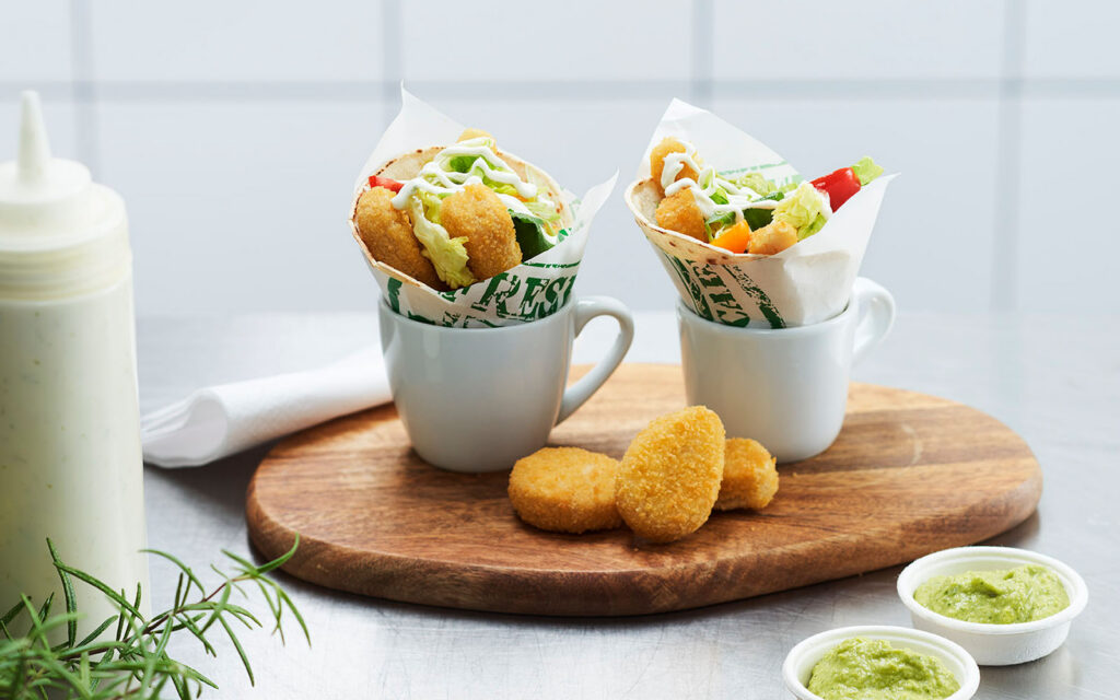 Tortillas med vegetariska nuggets.