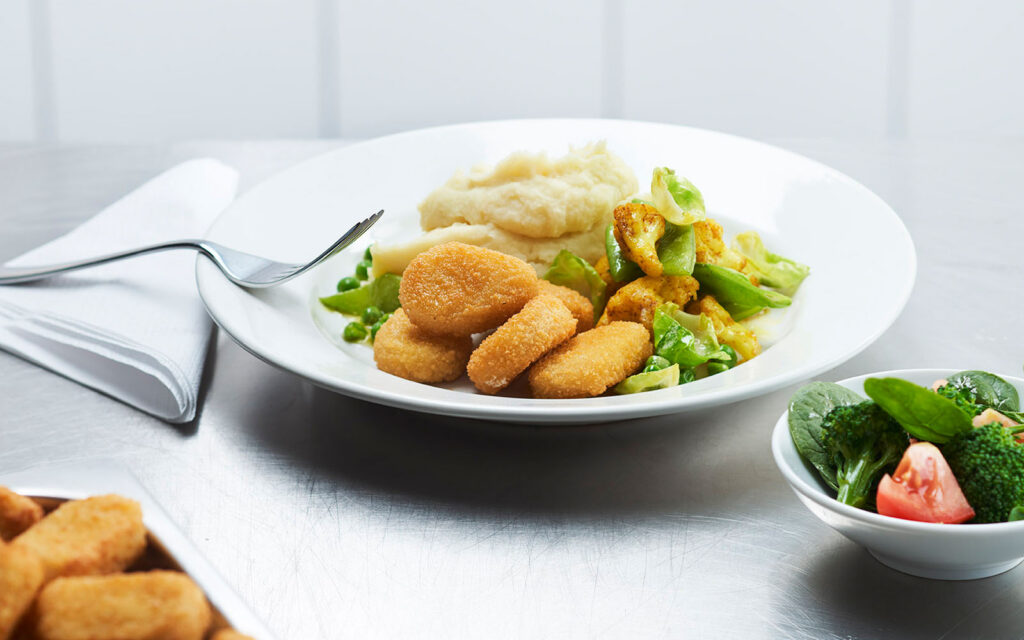 Vegetarisk Nugget med curryrostad blomkål.