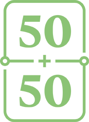 Vit 50/50-ikon från konceptet 50/50.